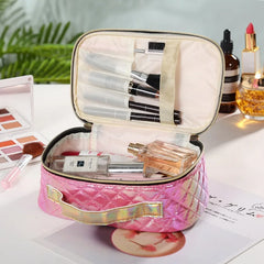 Portable Cosmetic Case Makeup Bag Square Lattice Women Storage Wash Bag