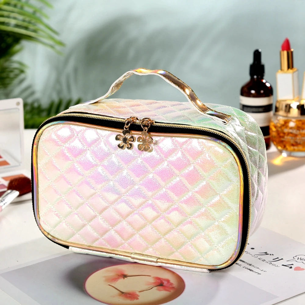 Portable Cosmetic Case Makeup Bag Square Lattice Women Storage Wash Bag