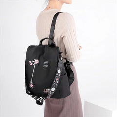 Flower Embroidery Oxford Backpack Large Capacity Cross Body Shoulder Bag
