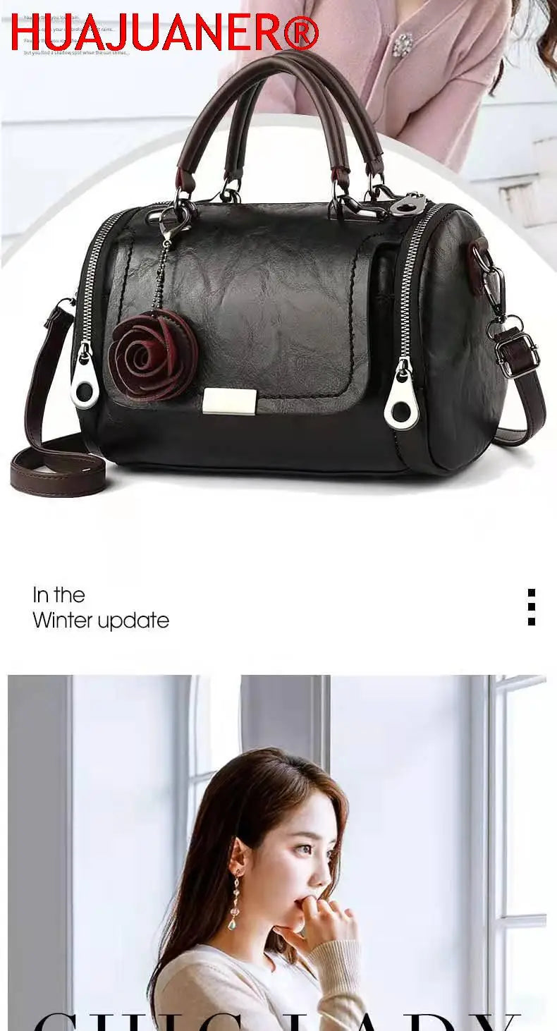 Flowers Pendant Handbag Women's Boston Bag Ladies Crossbody Bag