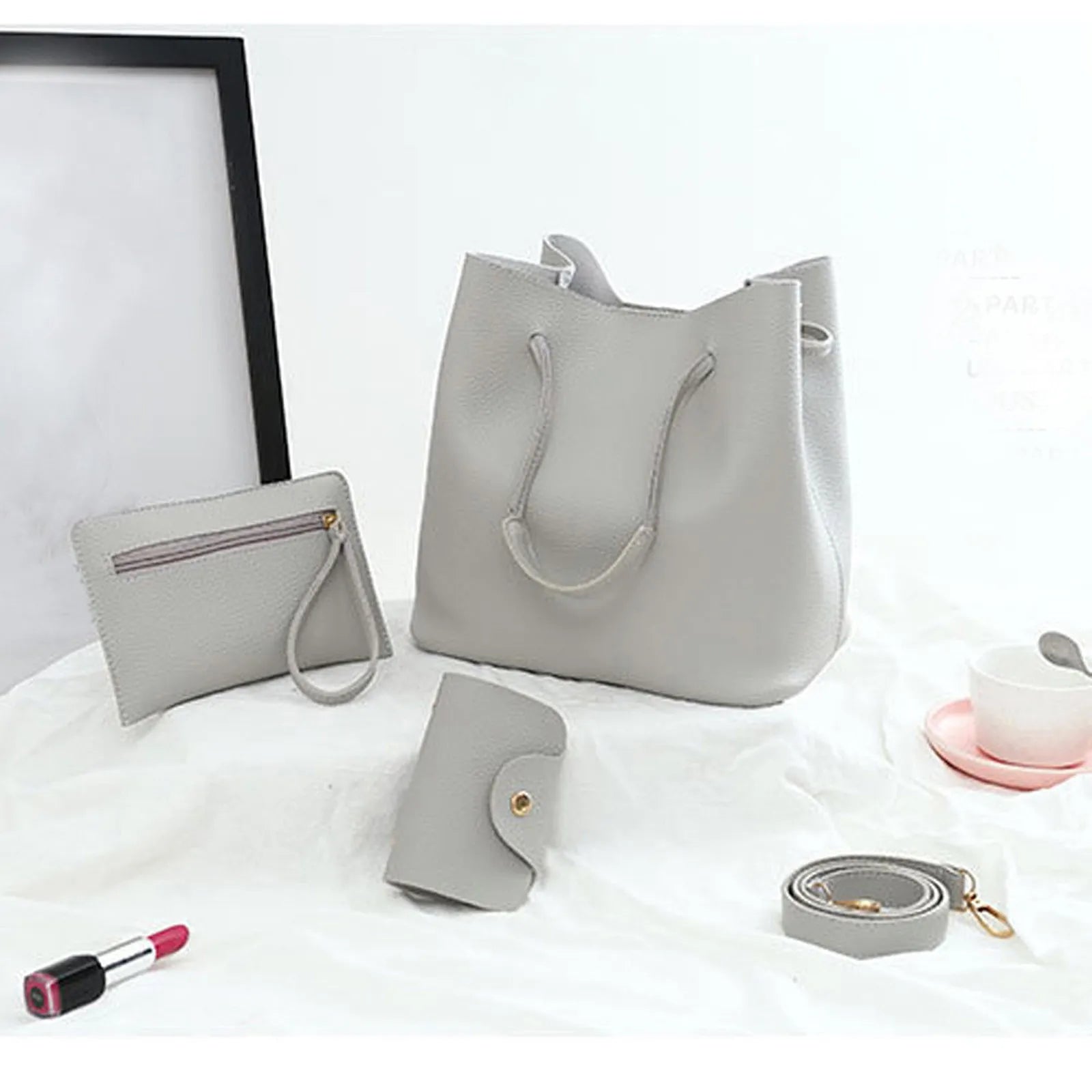 Women's PU One-Shoulder Bucket Bag Travel Handbag