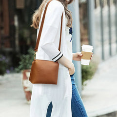 Women's PU One-Shoulder Bucket Bag Travel Handbag