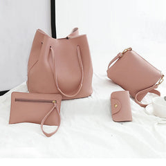 Women's PU One-Shoulder Bucket Bag Travel Handbag