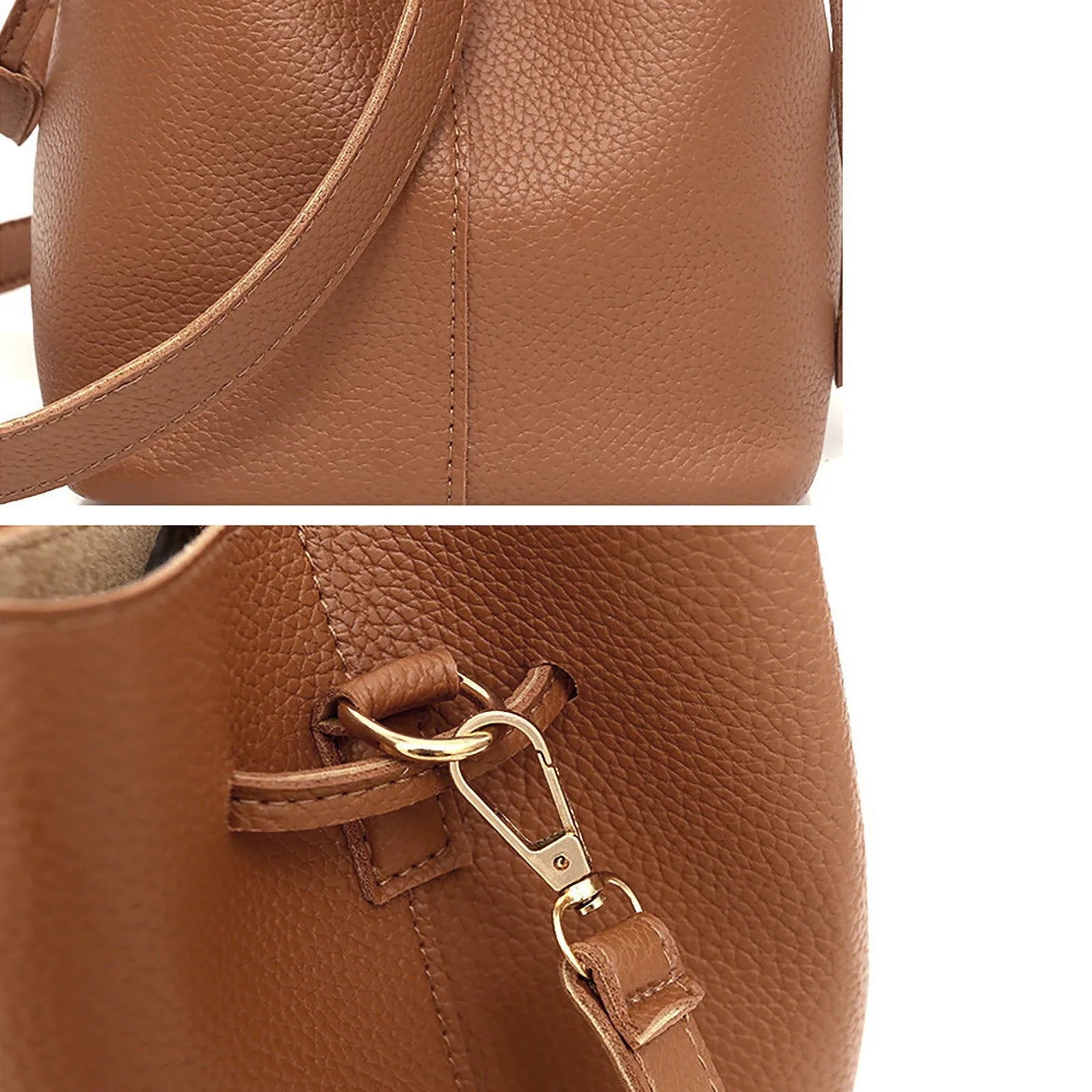 Women's PU One-Shoulder Bucket Bag Travel Handbag