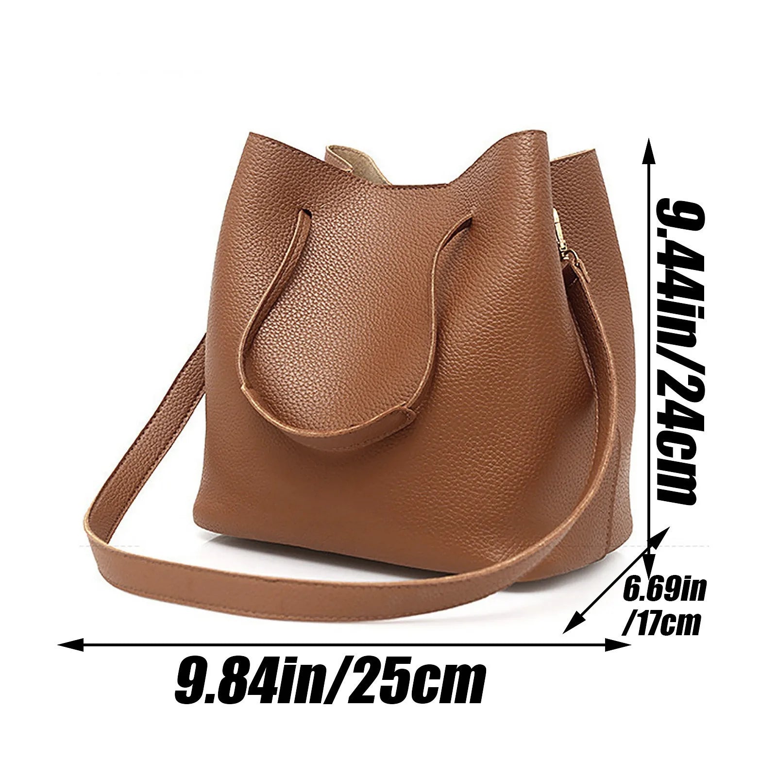 Women's PU One-Shoulder Bucket Bag Travel Handbag