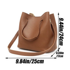 Women's PU One-Shoulder Bucket Bag Travel Handbag
