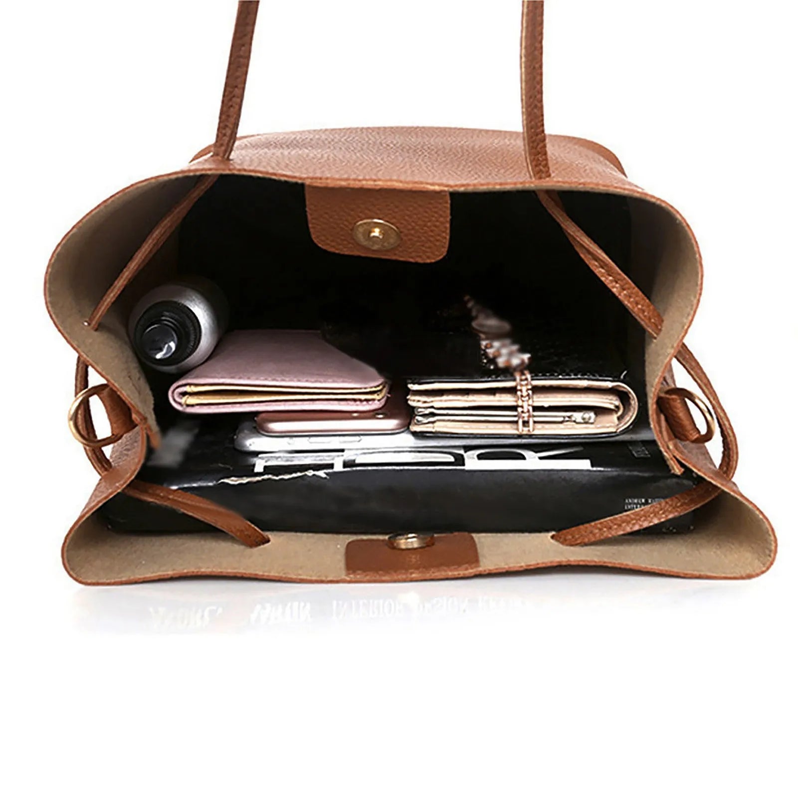 Women's PU One-Shoulder Bucket Bag Travel Handbag