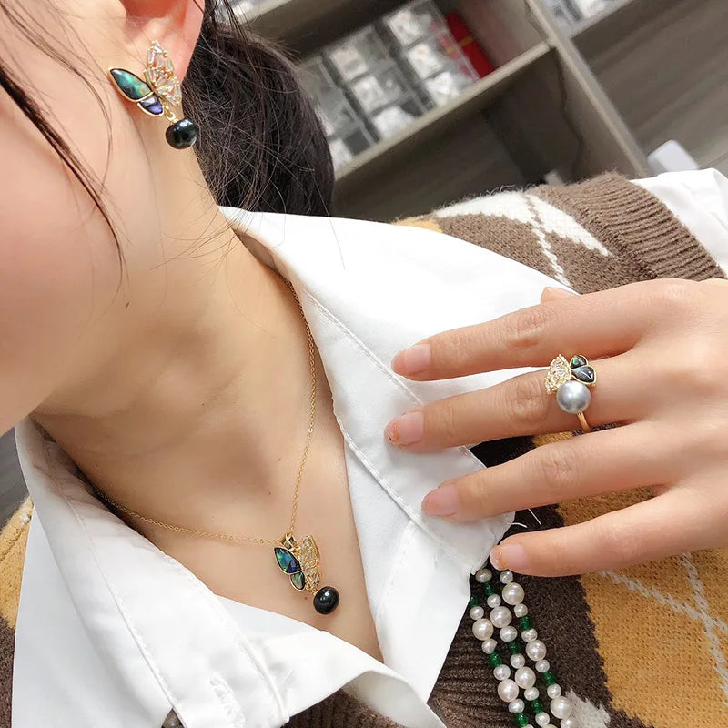 Freshwater Pearl Butterfly Abalone Bedietray Set