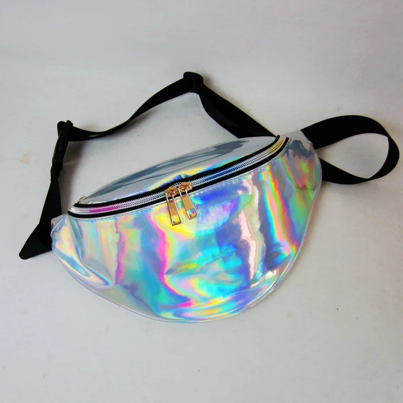 Women Rainbow Laser Purse Translucent Reflective Chest Waist Bag