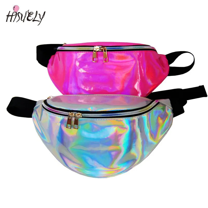 Women Rainbow Laser Purse Translucent Reflective Chest Waist Bag