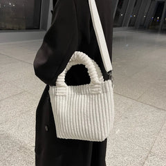 Corduroy Women's Shoulder Bag Large Capacity Nylon Bucket Crossbody Bags