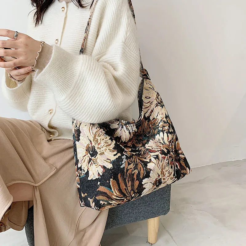 Flowers Canvas Tote Bag Handbag Large Capacity Shopping Bags
