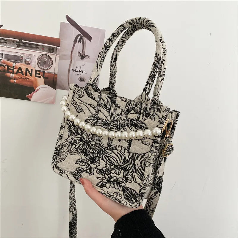 Handbags Flowers Canvas Tote Bag for Women Large Capacity Shopping Bags