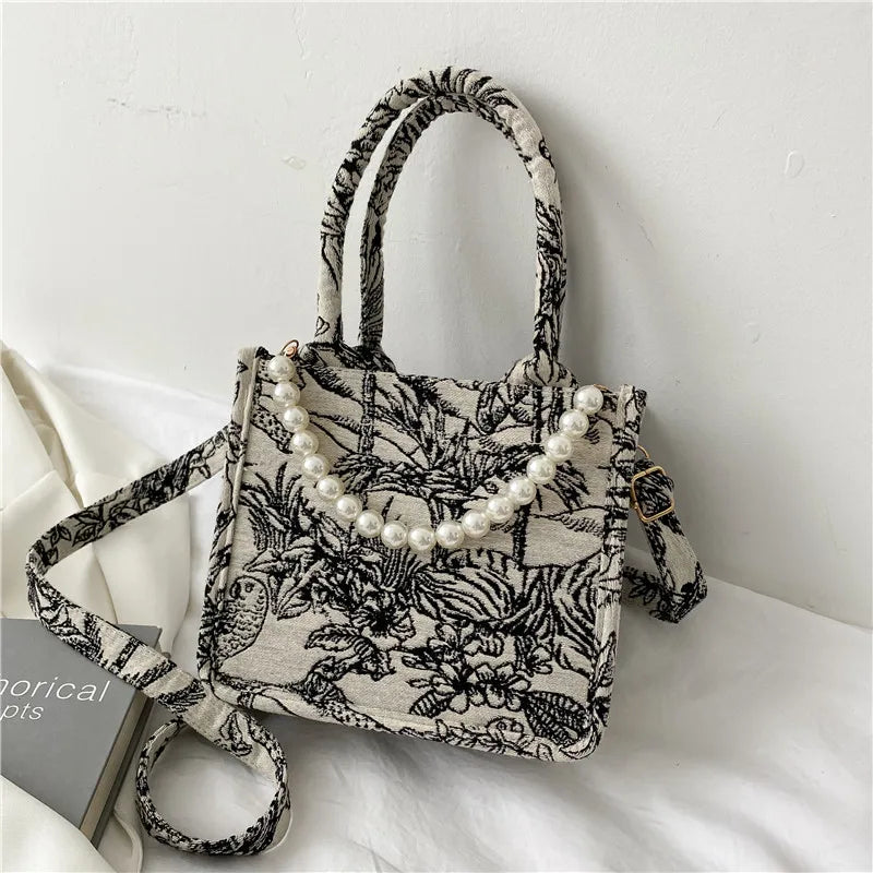 Handbags Flowers Canvas Tote Bag for Women Large Capacity Shopping Bags