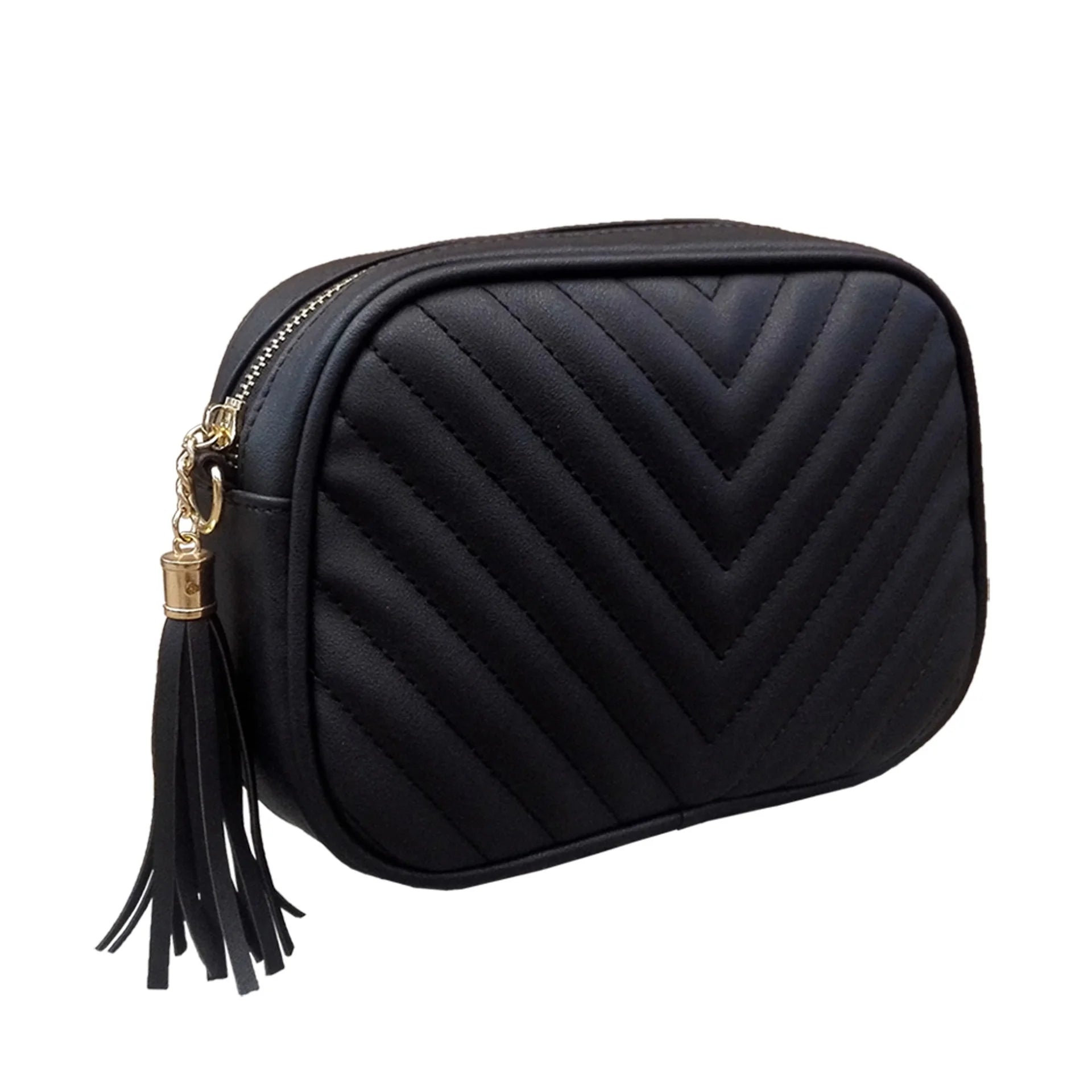 Quilted Faux Leather Crossbody Bag with Tassel Chain