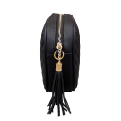 Quilted Faux Leather Crossbody Bag with Tassel Chain