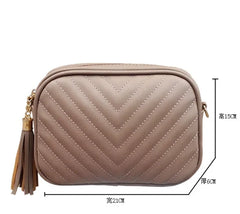 Quilted Faux Leather Crossbody Bag with Tassel Chain