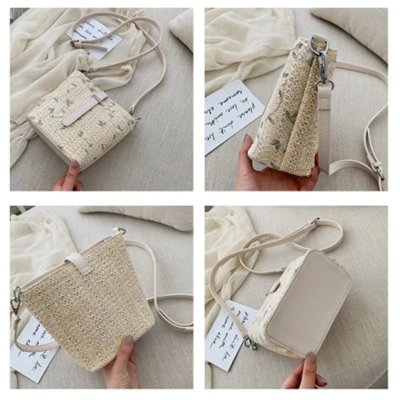 Embroidered Women Bag Holiday Beach Woven Bag Retro Wild Casual Straw Bag
