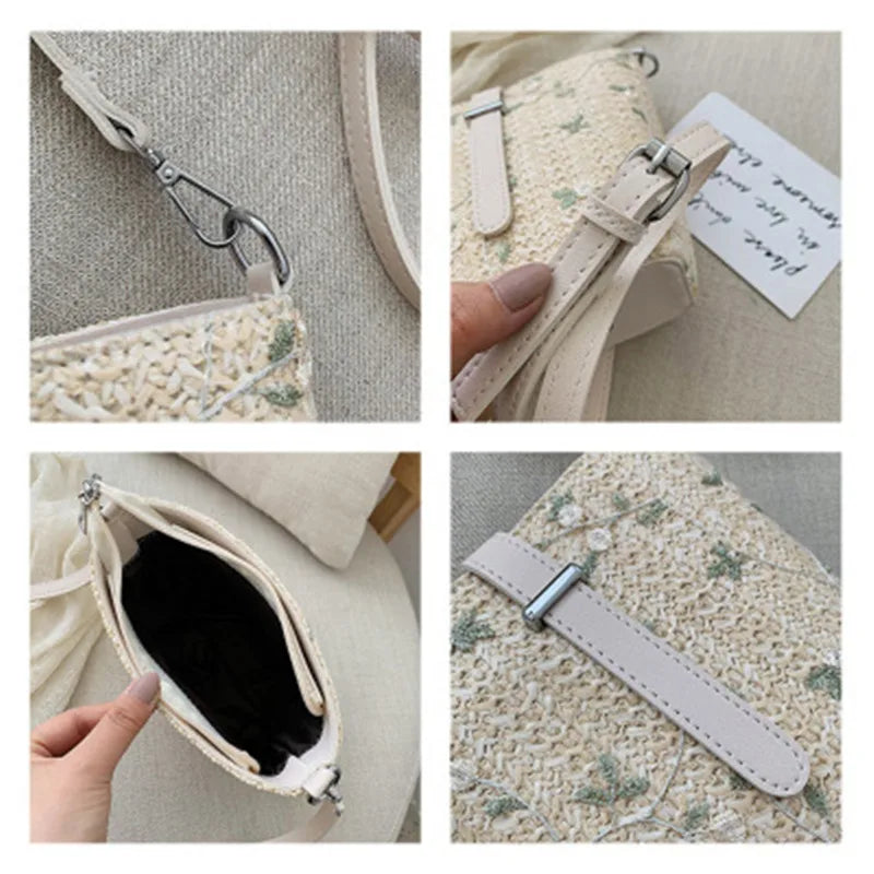 Embroidered Women Bag Holiday Beach Woven Bag Retro Wild Casual Straw Bag
