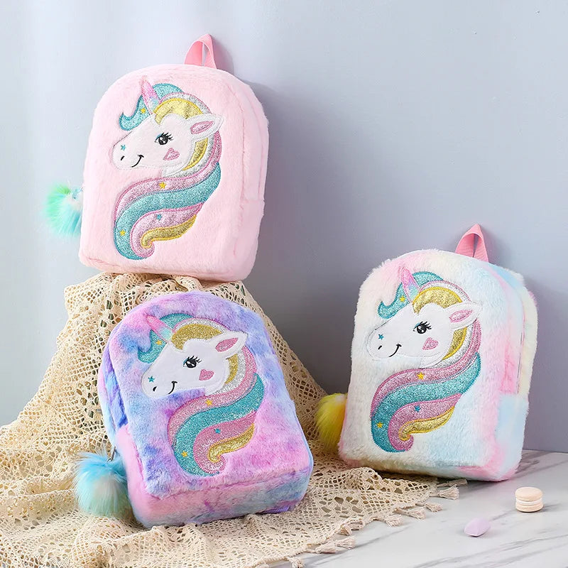 Unicorn Plush Backpack Embroidery Girls School Bag