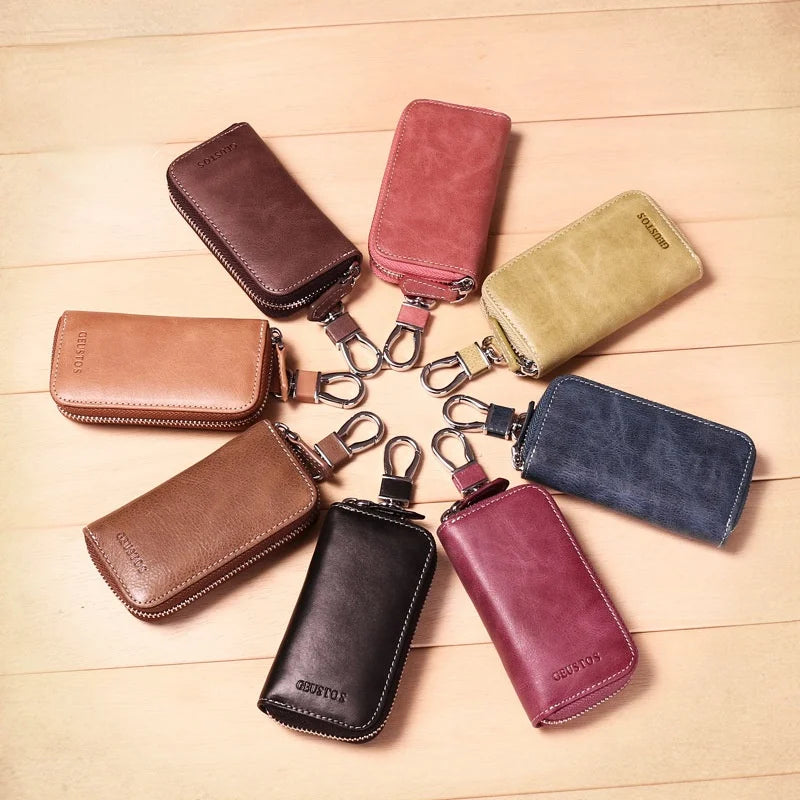 Retro Cowhide Car Key Case for Men and Women