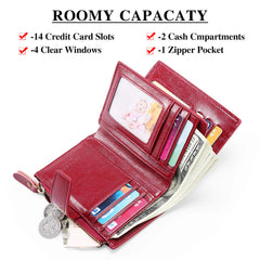 Leather Lady Purse Short Wallet Multi-function