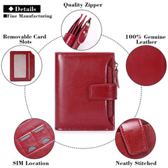 Leather Lady Purse Short Wallet Multi-function