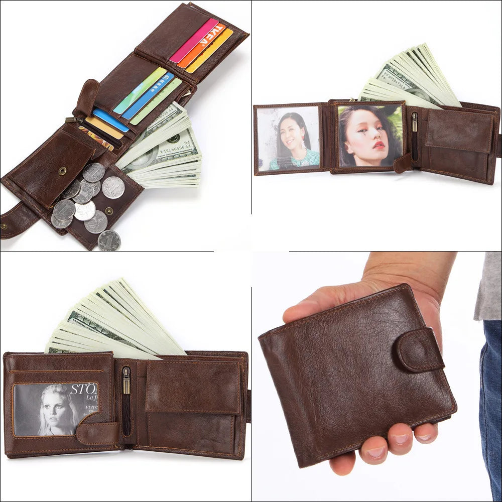 Men's Leather Wallet Short Cow Leather Clutch Bag Purse