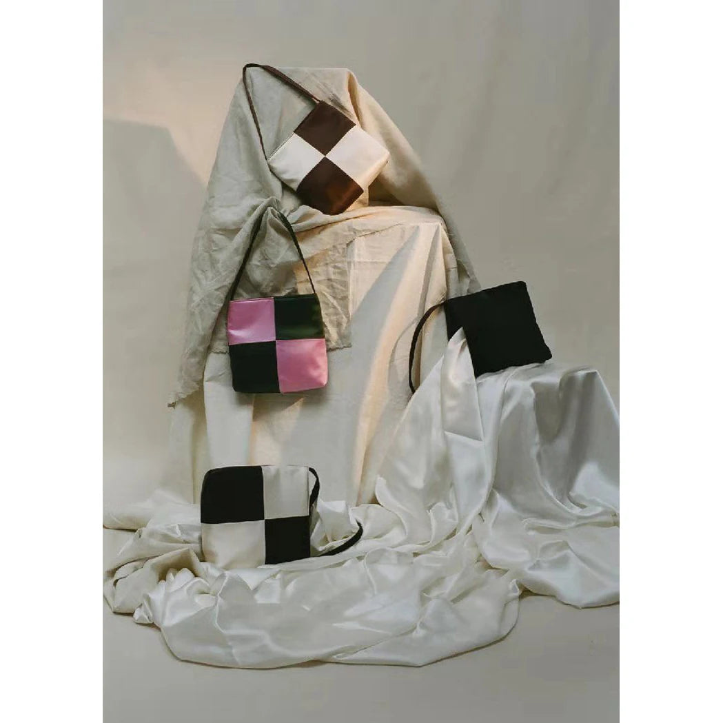 Checkerboard Silk Shoulder Bag Mini Square Handbag