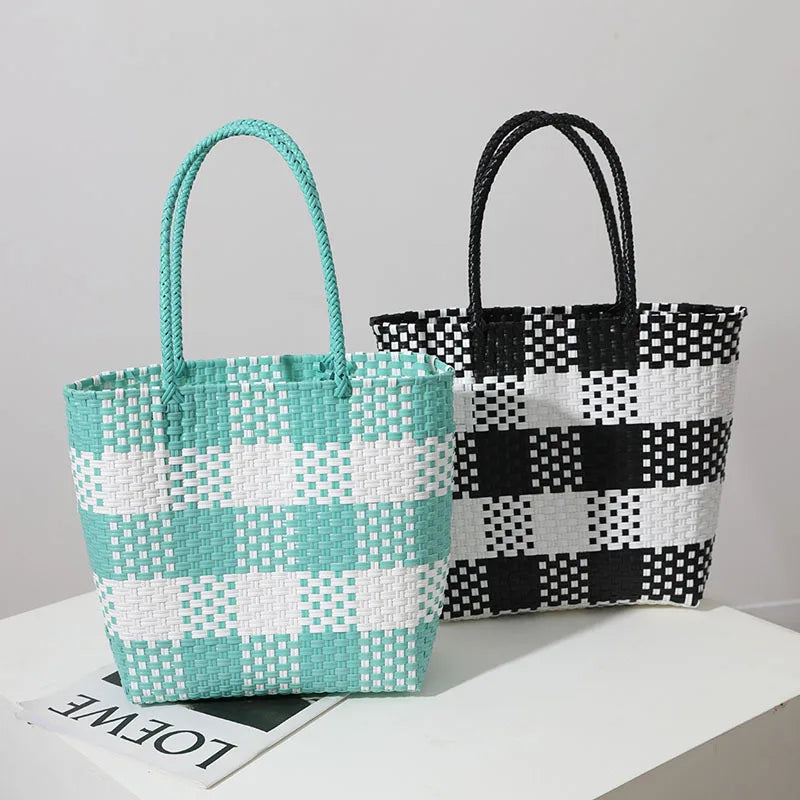 Portable Plastic Woven Bag Women's Large-Capacity Handbag