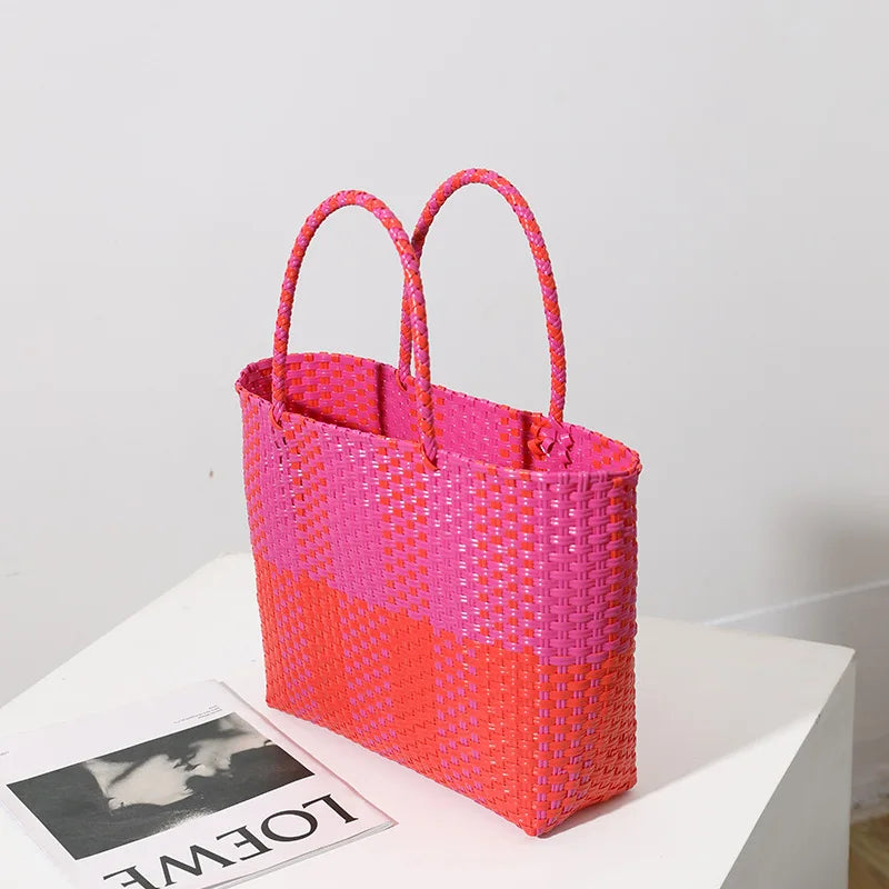 Portable Plastic Woven Bag Women's Large-Capacity Handbag