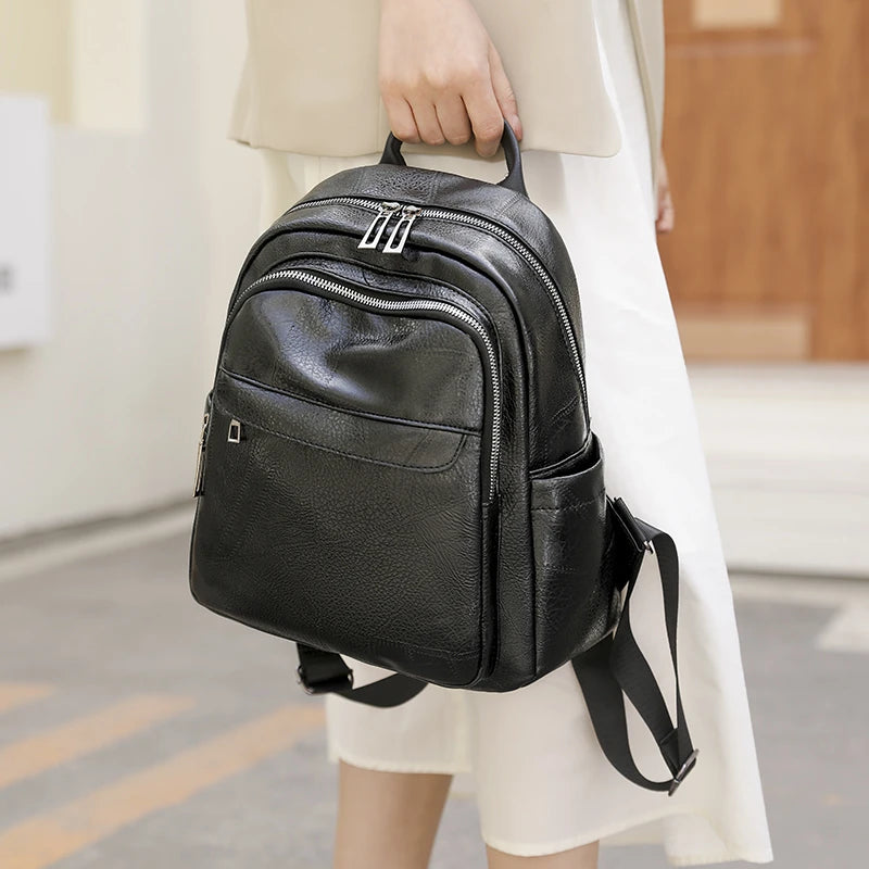 Retro Ladies Backpack Soft Leather School Bag