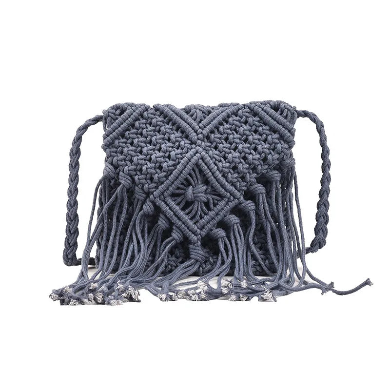 Hollow Tassel One-Shoulder Messenger Women's Bag Straw Woven Bag