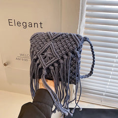 Hollow Tassel One-Shoulder Messenger Women's Bag Straw Woven Bag