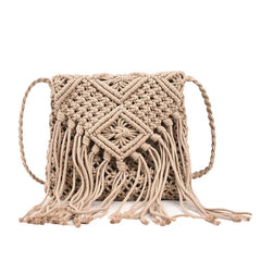 Hollow Tassel One-Shoulder Messenger Women's Bag Straw Woven Bag