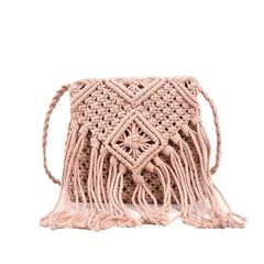 Hollow Tassel One-Shoulder Messenger Women's Bag Straw Woven Bag