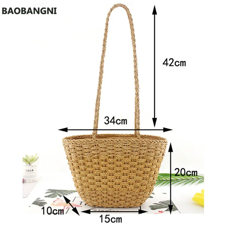 Retro Straw Shoulder Beach Bag Handbag Woven Casual