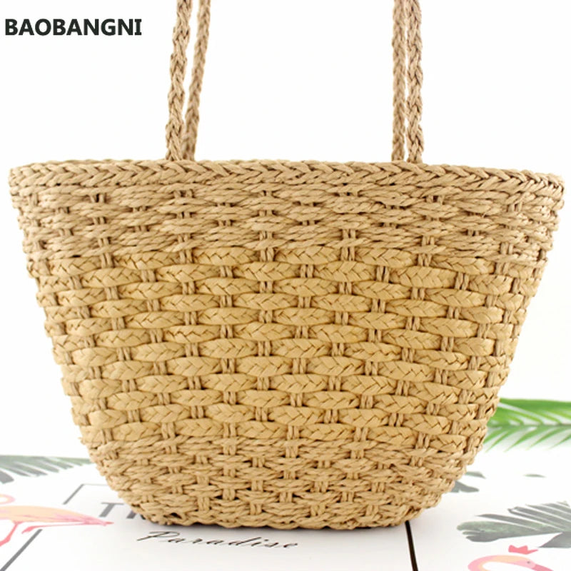 Retro Straw Shoulder Beach Bag Handbag Woven Casual