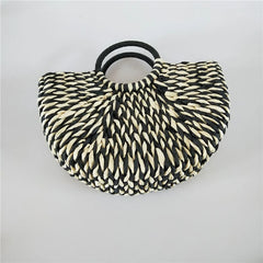 Straw Round Bucket Bag Semicircle Woven Basket Rattan Handbag