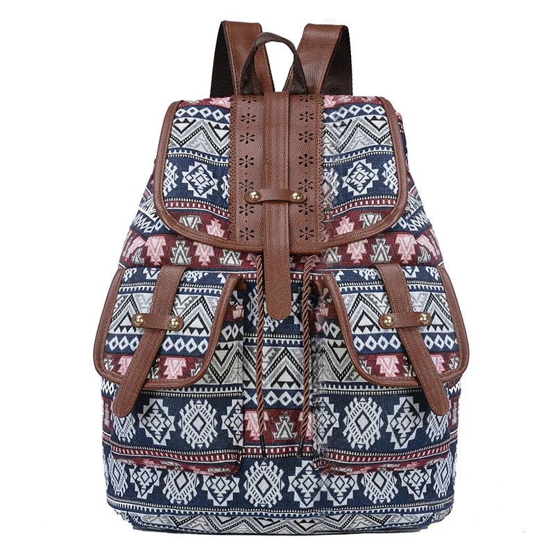 Retro Pattern Canvas Drawstring Backpack