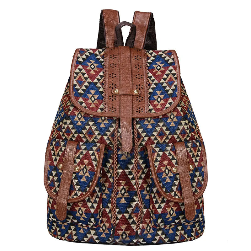 Retro Pattern Canvas Drawstring Backpack