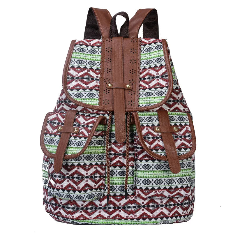 Retro Pattern Canvas Drawstring Backpack