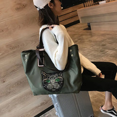 Sequin Cat Head Travel Shoulder Bag