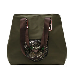 Sequin Cat Head Travel Shoulder Bag