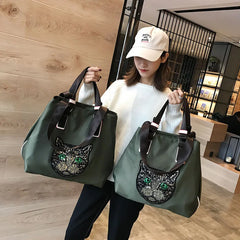 Sequin Cat Head Travel Shoulder Bag