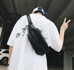 Men's Leather Belt Bag Rivet Messenger Multi-function Small Bag