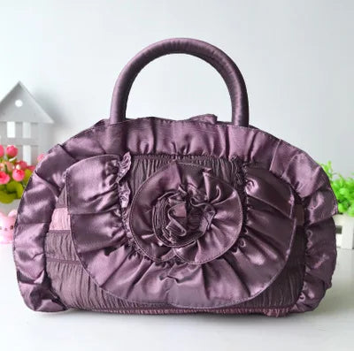 Silk Cloth Handbag Women's Handle Bag with Flowers