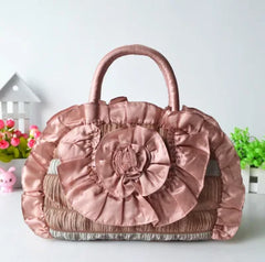 Silk Cloth Handbag Women's Handle Bag with Flowers