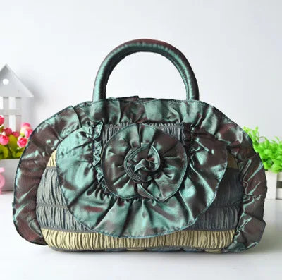Silk Cloth Handbag Women's Handle Bag with Flowers