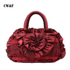 Silk Cloth Handbag Women's Handle Bag with Flowers